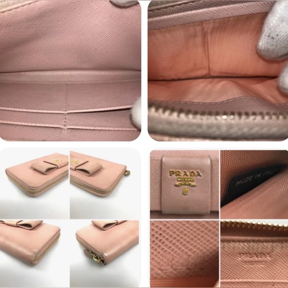 Prada Pink Saffiono Leather Long Wallet Front Bow Ribbon w Authentic Prada Card - Picture 13 of 13